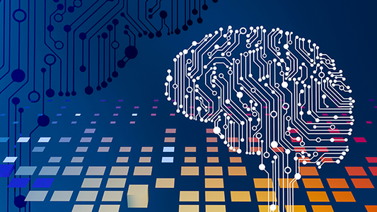 futurist image of a human brain that looks like a computer circuit board. 